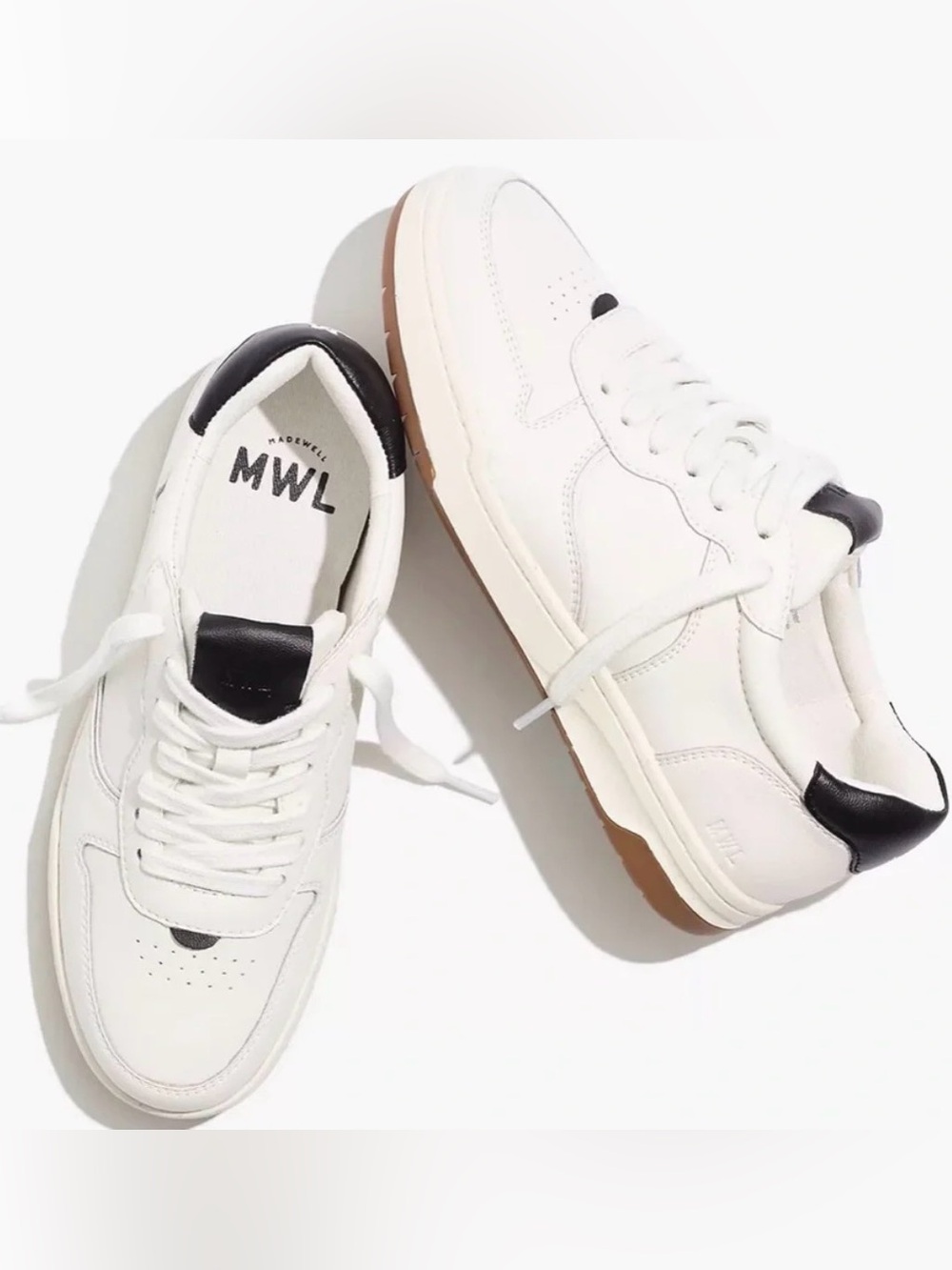 Madewell Court Sneakers White Black Leather Shoes Size 8.5